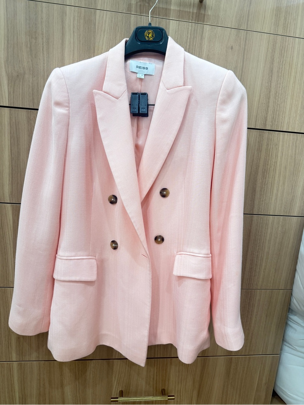 Reiss Light Pink Double-Breasted Tailored Blazer